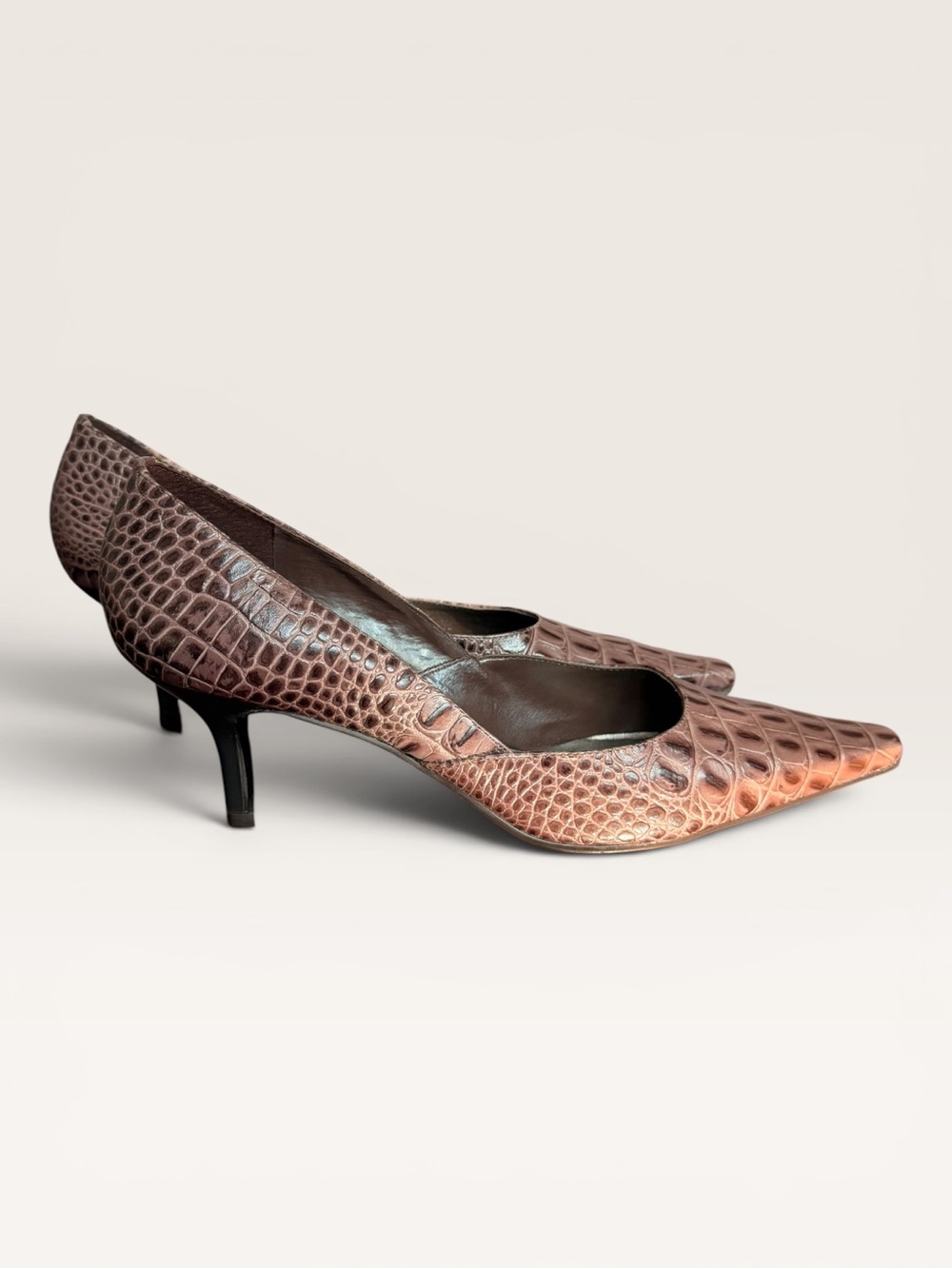 BCBGirls Croc-Embossed Pointed Kitten Heels in Plum